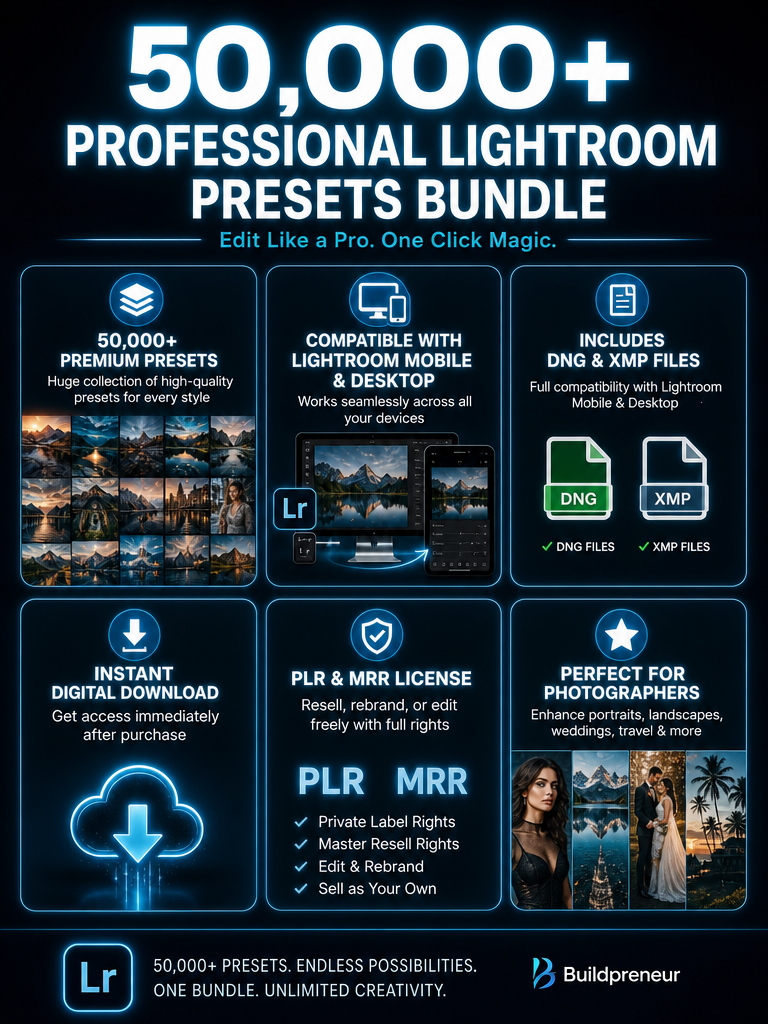 Buildpreneur™️ 5000+ Lightroom Presets