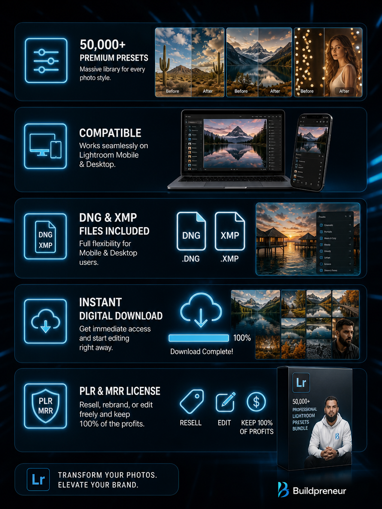 Buildpreneur™️ 5000+ Lightroom Presets