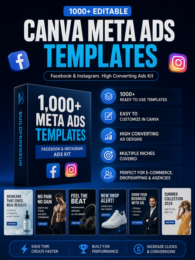 Buildpreneur™️ 1000+ Editable Canva Meta Ads Templates (Facebook Instagram) – High Converting Ads Kit