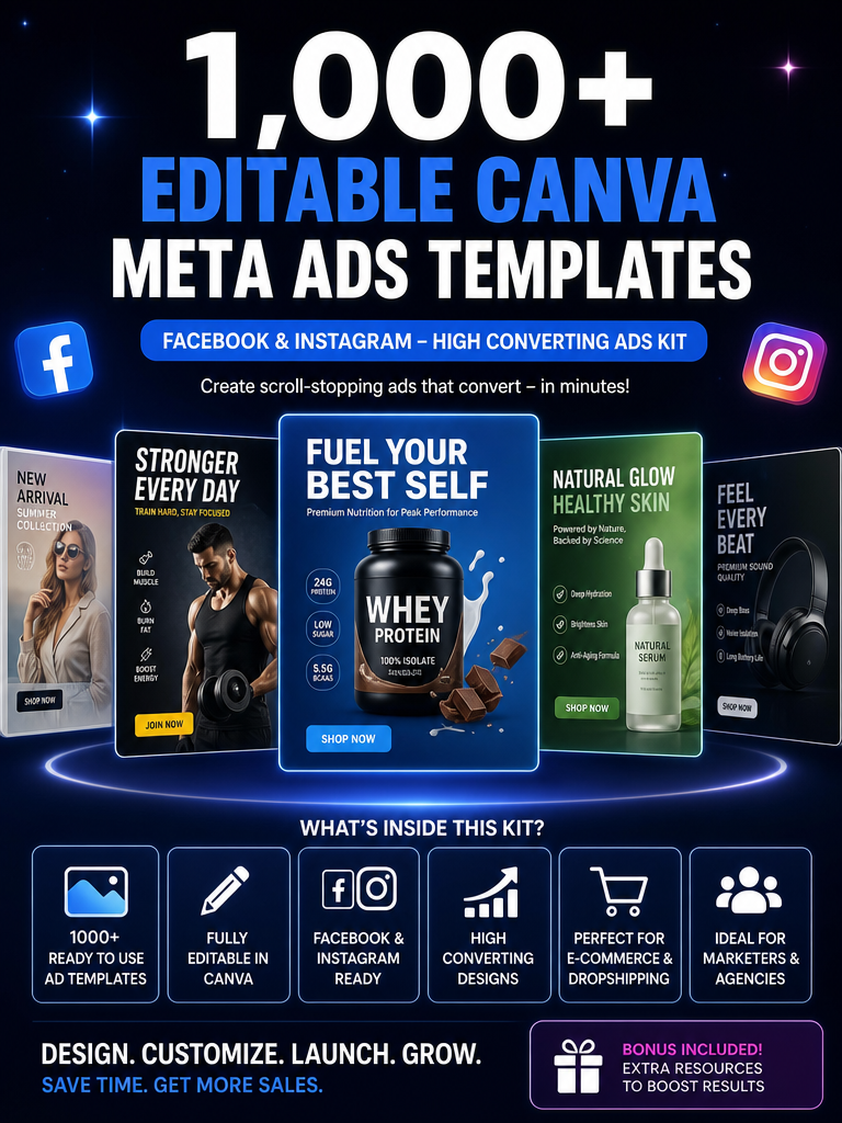 Buildpreneur™️ 1000+ Editable Canva Meta Ads Templates (Facebook Instagram) – High Converting Ads Kit
