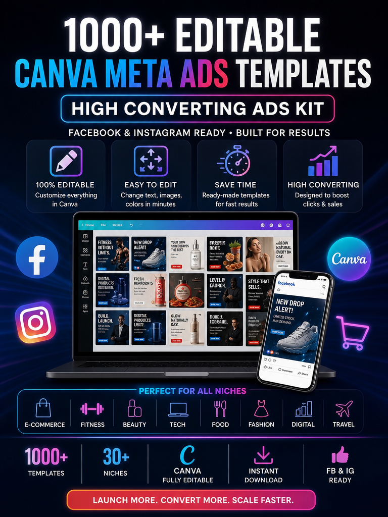 Buildpreneur™️ 1000+ Editable Canva Meta Ads Templates (Facebook Instagram) – High Converting Ads Kit