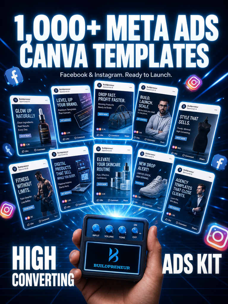 Buildpreneur™️ 1000+ Editable Canva Meta Ads Templates (Facebook Instagram) – High Converting Ads Kit